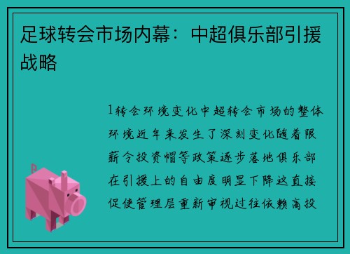 足球转会市场内幕：中超俱乐部引援战略